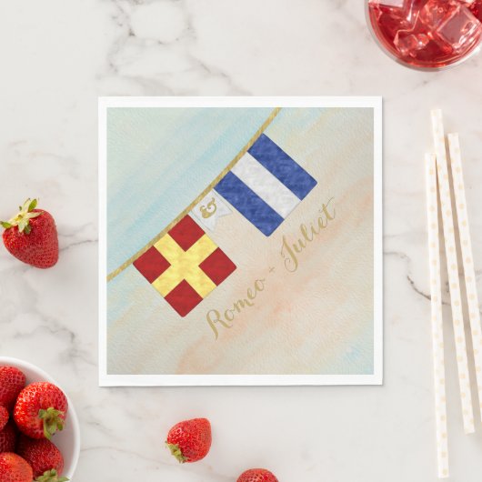 Koppels Monogram Maritime Signal Flags Waterverf Servetten (Insitu)