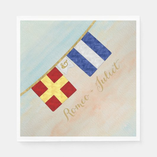 Koppels Monogram Maritime Signal Flags Waterverf Servetten (Voorkant)