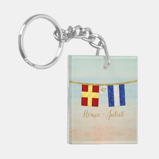 Koppels Monogram Maritime Signal Flags Waterverf Sleutelhanger (Voorkant Links)