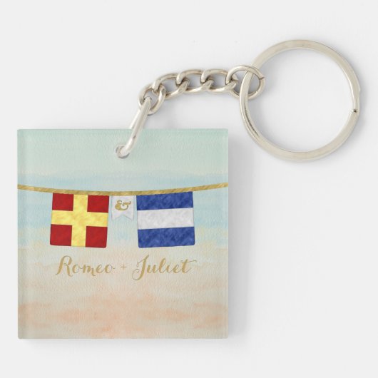 Koppels Monogram Maritime Signal Flags Waterverf Sleutelhanger (Achterkant)