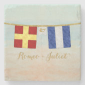 Koppels Monogram Maritime Signal Flags Waterverf Stenen Onderzetter (Voorkant)