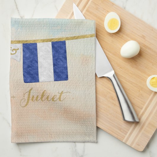 Koppels Monogram Maritime Signal Flags Waterverf Theedoek (Quarter Fold)