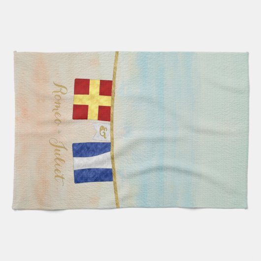Koppels Monogram Maritime Signal Flags Waterverf Theedoek (Horizontaal)