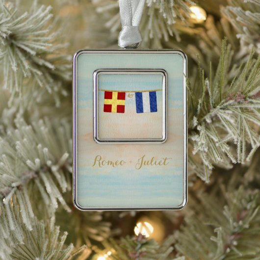 Koppels Monogram Maritime Signal Flags Waterverf Verzilverd Omlijst Ornament (Boom)