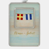 Koppels Monogram Maritime Signal Flags Waterverf Verzilverd Omlijst Ornament (Voorkant)