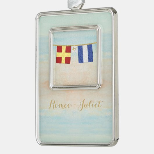 Koppels Monogram Maritime Signal Flags Waterverf Verzilverd Omlijst Ornament (Links)