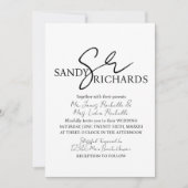 Koppels monogrammed Black White Script Wedding Kaart (Voorkant)