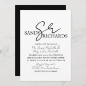 Koppels monogrammed Black White Script Wedding Kaart (Voorkant / Achterkant)