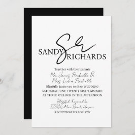 Koppels monogrammed Black White Script Wedding Kaart