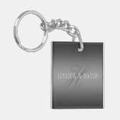 Koppels Namen & Achternaam Monogram Gradiënt Grijs Sleutelhanger (Voorkant Links)