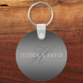 Koppels Namen & Achternaam Monogram Gradiënt Grijs Sleutelhanger (Voorkant)