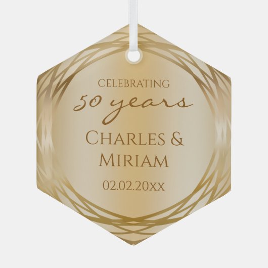 Koppels Namen Golden 50ste bruiloft Jubileum Gift Glas Ornament (Voorkant)
