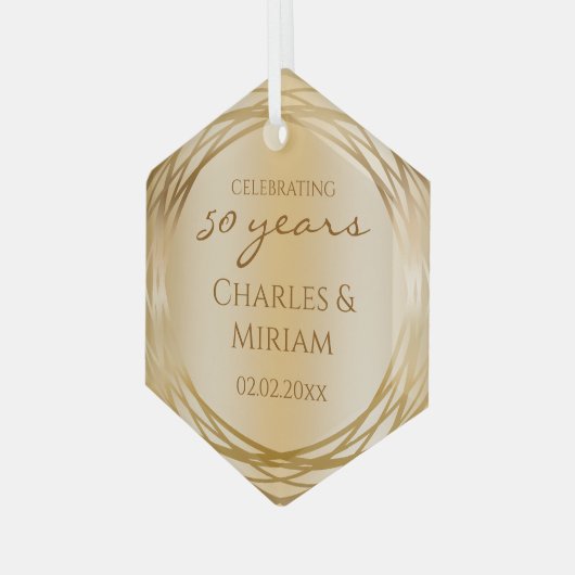 Koppels Namen Golden 50ste bruiloft Jubileum Gift Glas Ornament (Voorkant links)