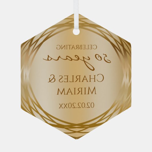 Koppels Namen Golden 50ste bruiloft Jubileum Gift Glas Ornament (Achterkant)