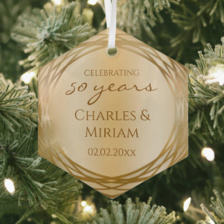 Koppels Namen Golden 50ste bruiloft Jubileum Gift Glas Ornament