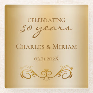 Koppels Namen Golden 50ste bruiloft Jubileum Gift Glazen Onderzetter