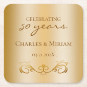 Koppels Namen Golden 50ste bruiloft Jubileum Gift Kartonnen Onderzetters (Voorkant)