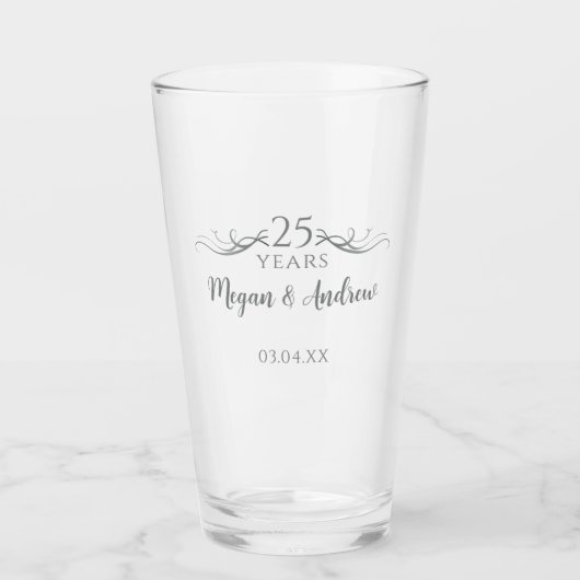 Koppels Namen Modern 25e bruiloft Jubileum Gift Glas (Voorkant)