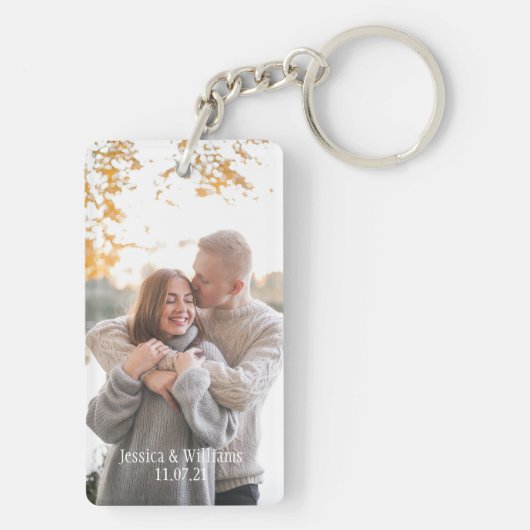 Koppels op maat van foto's en datum sleutelhanger (achterkant)