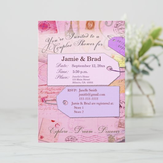 Koppels Reisschotels, roze en paars Kaart (Staand voorkant)