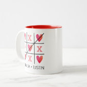 Koppels Rode Valentijn Harten Tic Tac Toe Tweekleurige Koffiemok (Voorkant links)
