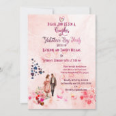 Koppels Roze Bloemen Harten Valentijnsdag Party Kaart (Voorkant)