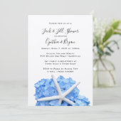 Koppels Shower Blue Hydrangea Starfish Invitation (Staand voorkant)