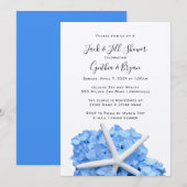 Koppels Shower Blue Hydrangea Starfish Invitation (Voorkant / Achterkant)