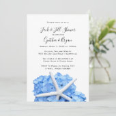 Koppels Shower Blue Hydrangea Starfish Invitation (Staand voorkant)
