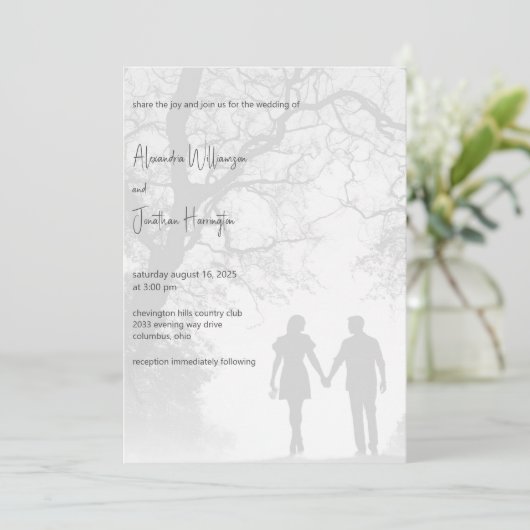 Koppels Silhouet Bruiloft Kaart (Staand voorkant)