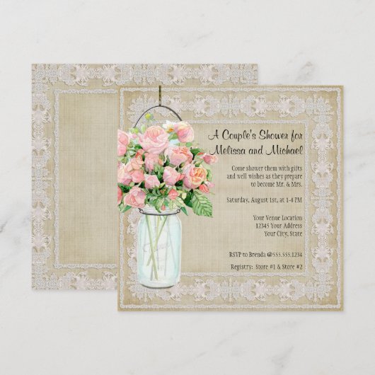 Koppels tonen Roestland Mason Jar Rozen Kaart (Voorkant / Achterkant)