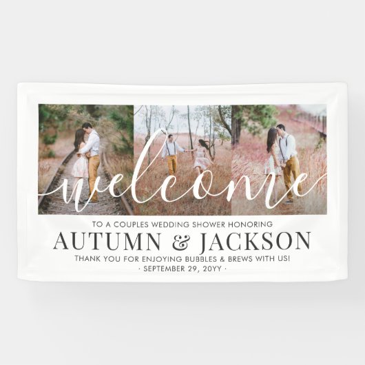 Koppels Vrijgezellenfeest Elegant 3 Foto Welkom Spandoek (Horizontaal)