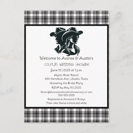 Koppels zwart en wit Westerne thema douche Briefkaart (Voorkant)