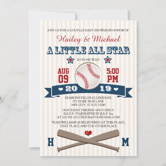 KOPPELT ALLE STAR BASEBALL BABY SHOWER INVITATION KAART (Voorkant)
