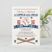 KOPPELT ALLE STAR BASEBALL BABY SHOWER INVITATION KAART (Staand voorkant)
