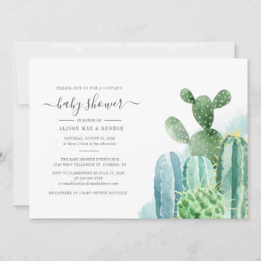 Koppelt Baby shower Waterverf Cacti Boho Script Kaart (Voorkant)