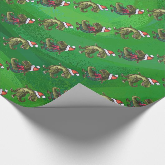 Koppen en kwartels Festive TRex Green Pattern Cadeaupapier (Hoek)
