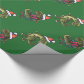 Koppen en kwartels Festive TRex Green Pattern Cadeaupapier (Hoek)
