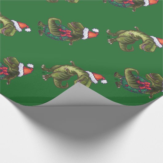 Koppen en kwartels Festive TRex Green Pattern Cadeaupapier (Hoek)