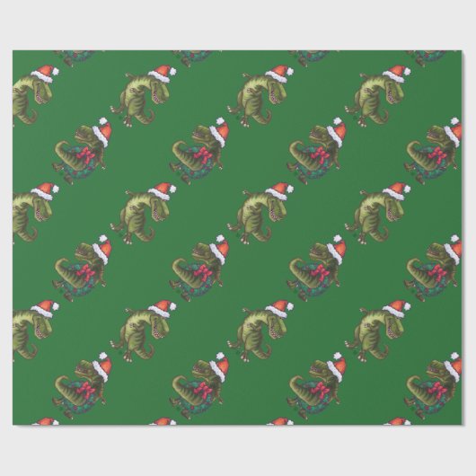Koppen en kwartels Festive TRex Green Pattern Cadeaupapier (Vlak)