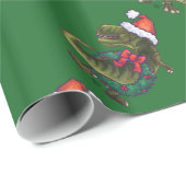 Koppen en kwartels Festive TRex Green Pattern Cadeaupapier (Rol Hoek)