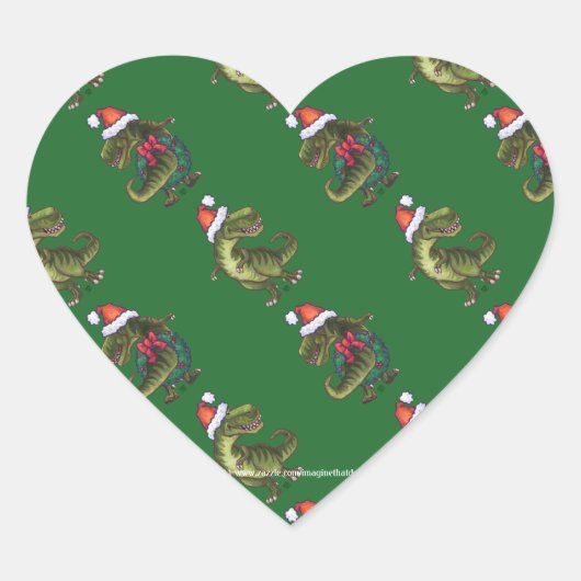 Koppen en kwartels Festive TRex Green Pattern Hart Sticker (Voorkant)