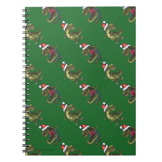 Koppen en kwartels Festive TRex Green Pattern Notitieboek (Voorkant)
