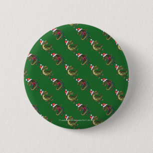 Koppen en kwartels Festive TRex Green Pattern Ronde Button 5,7 Cm