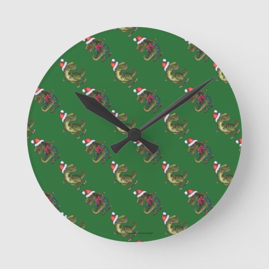 Koppen en kwartels Festive TRex Green Pattern Ronde Klok (Voorkant)