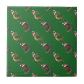 Koppen en kwartels Festive TRex Green Pattern Tegeltje (Voorkant)