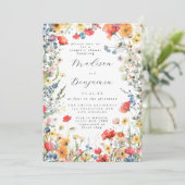 Koppige Wilde Bloemen Bruiloft Kaart (Staand voorkant)