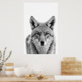 Kopportret kunst Coyote Zwart wit Poster (Keuken)