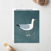 Kopse meeuw nautische kustvogel gepersonaliseerd notitiekaartje (Voorkant / Achterkant in situ)