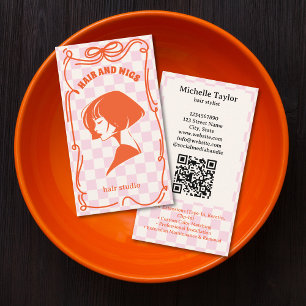 Kopstem Retro Kapsalon Fantasievolle Doodle Roze R Visitekaartje